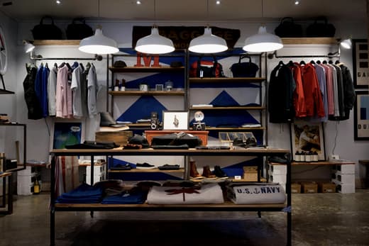 Interior of a clothing store with stock on display